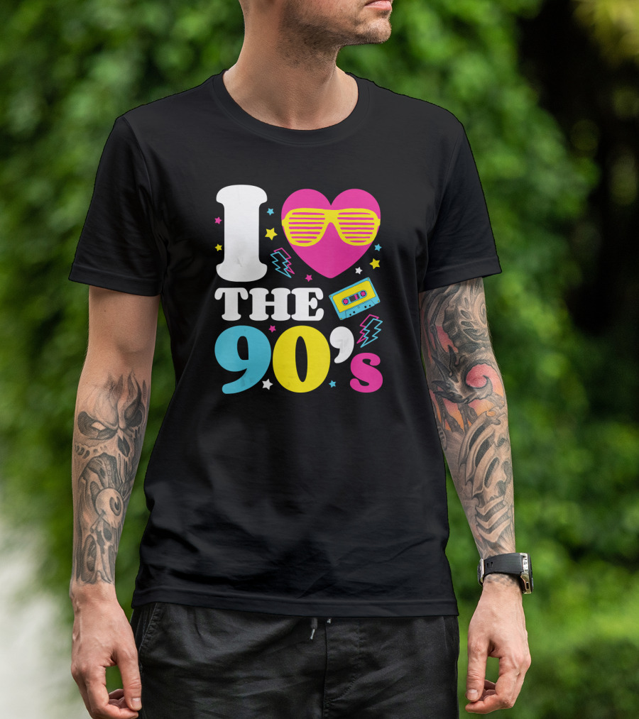 I Heart The 90's Love For The Nineties With Cassette And Neon Sunglasses T-Shirt
