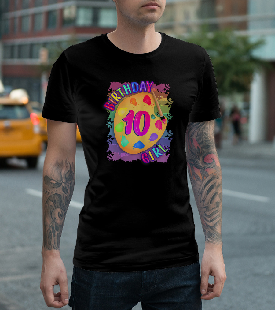 Birthday Girl 10 Year Old Rainbow Paint Palette T-Shirt