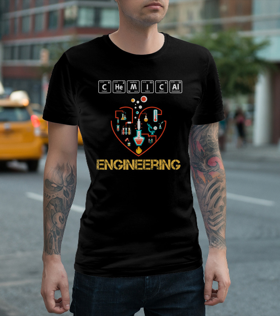 Chemical Engineering Heart Elements Carbon Helium Iodine Aluminium T-Shirt