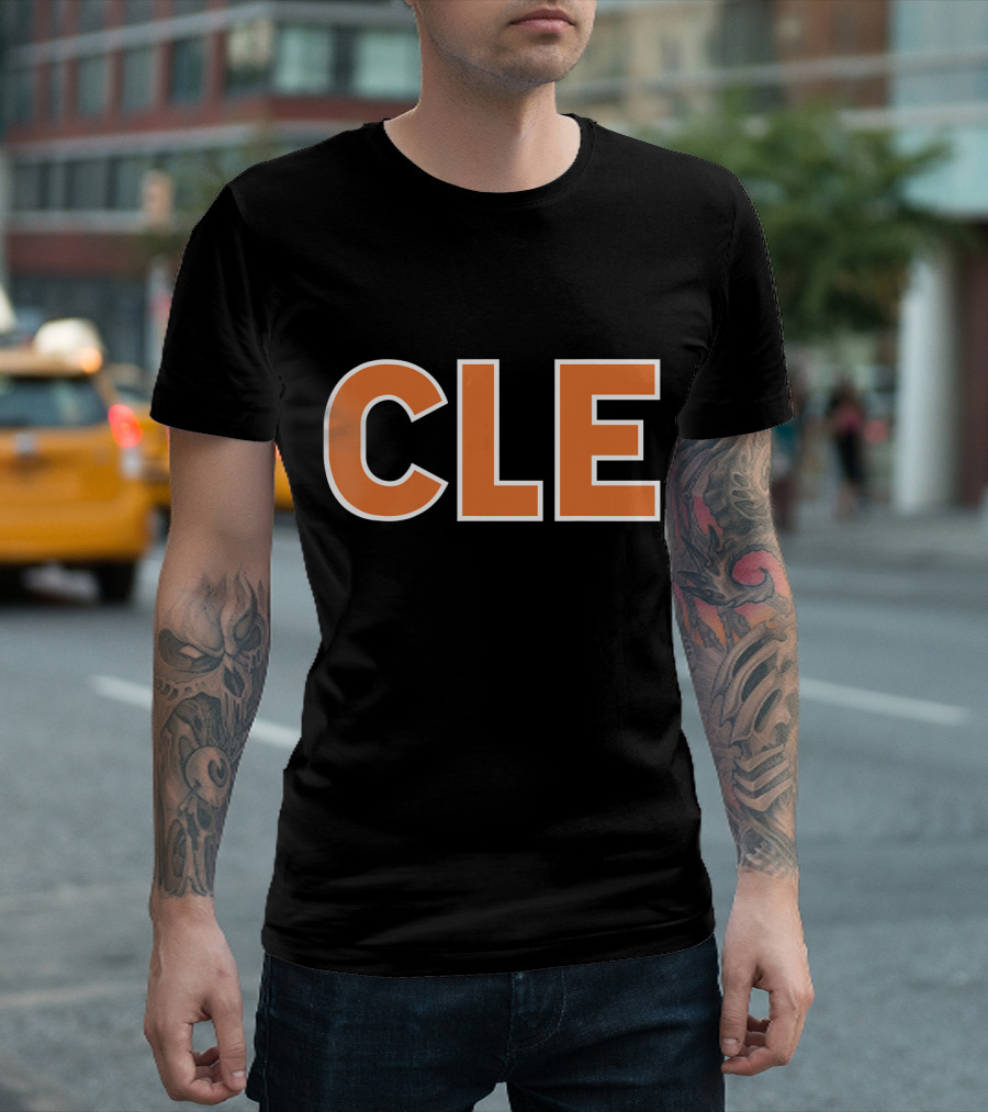 CLE Brown White and Orange Football Browns Gear T-Shirt