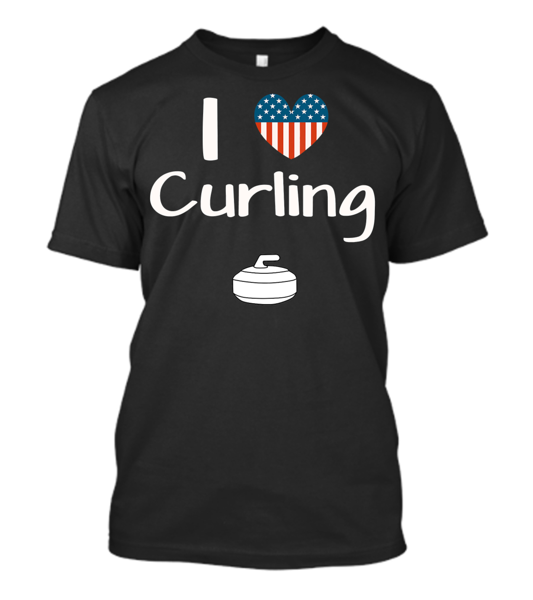 I Love Curling USA Flag Heart Curling Stone T-Shirt