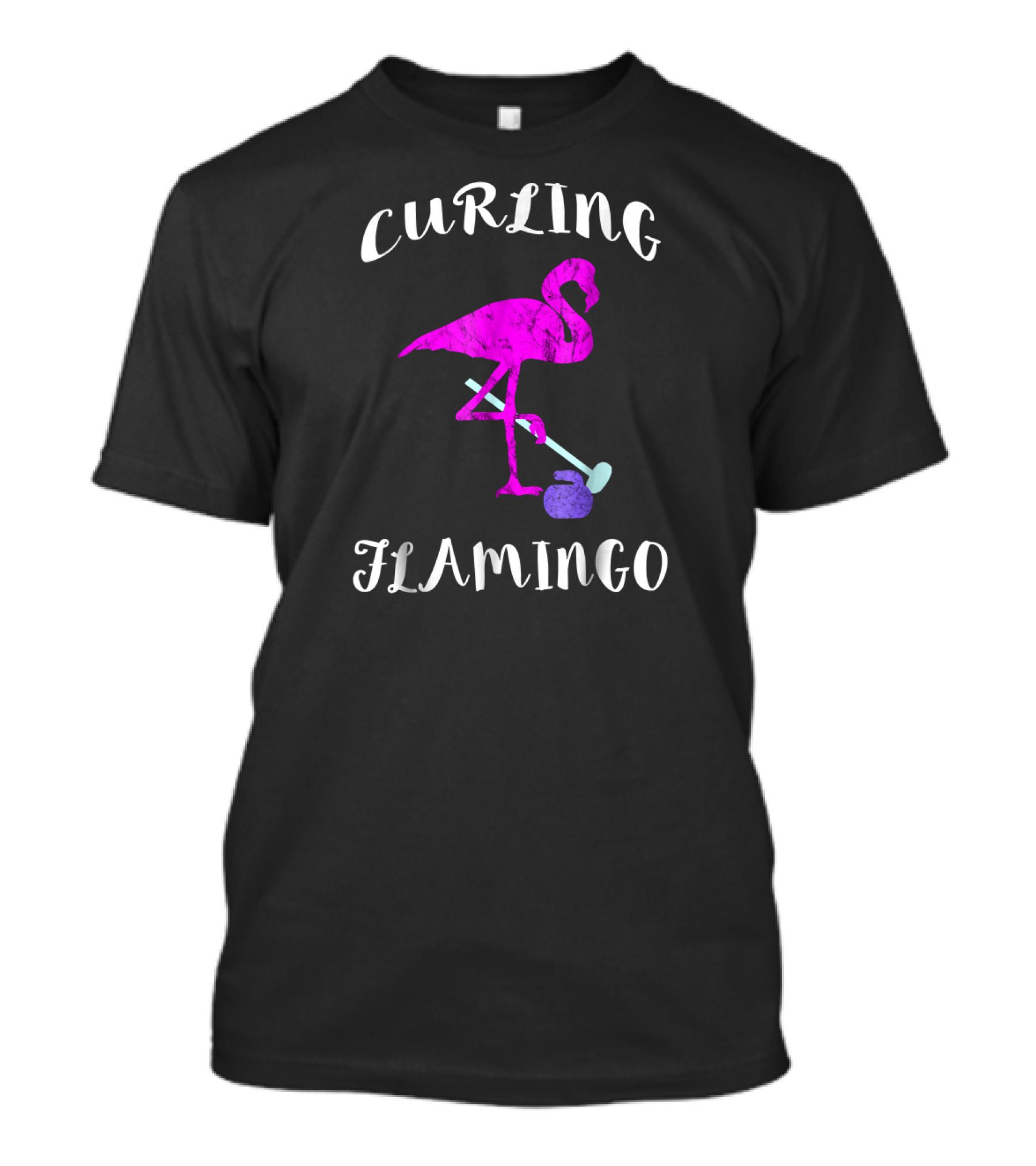 Curling Flamingo Exotic Birds Curler Winter Fun T-Shirt