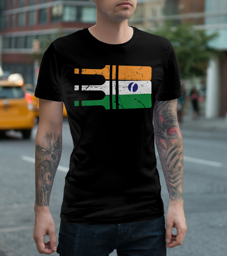 India Cricket Bat Flag T-Shirt