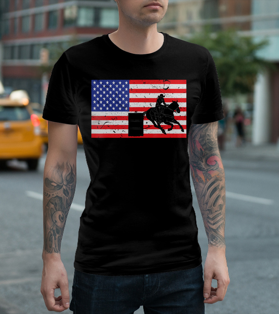 Distressed USA American Flag Barrel Racing Equestrian T-Shirt