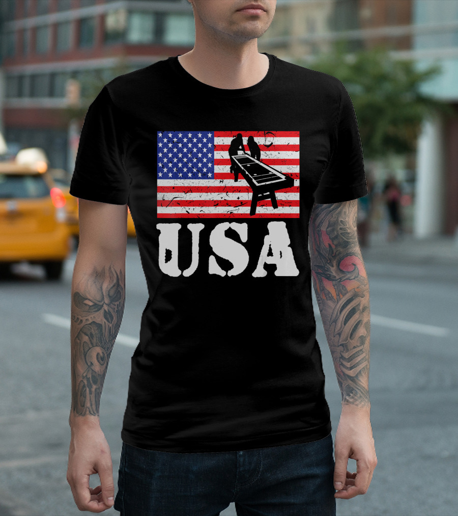 USA Distressed American Shuffleboard Player Flag T-Shirt