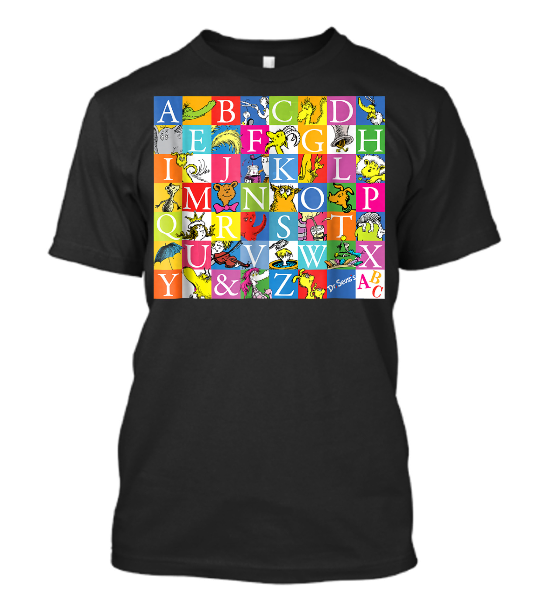 Dr. Seuss ABC Characters And Letters Grid With Colorful T-Shirt