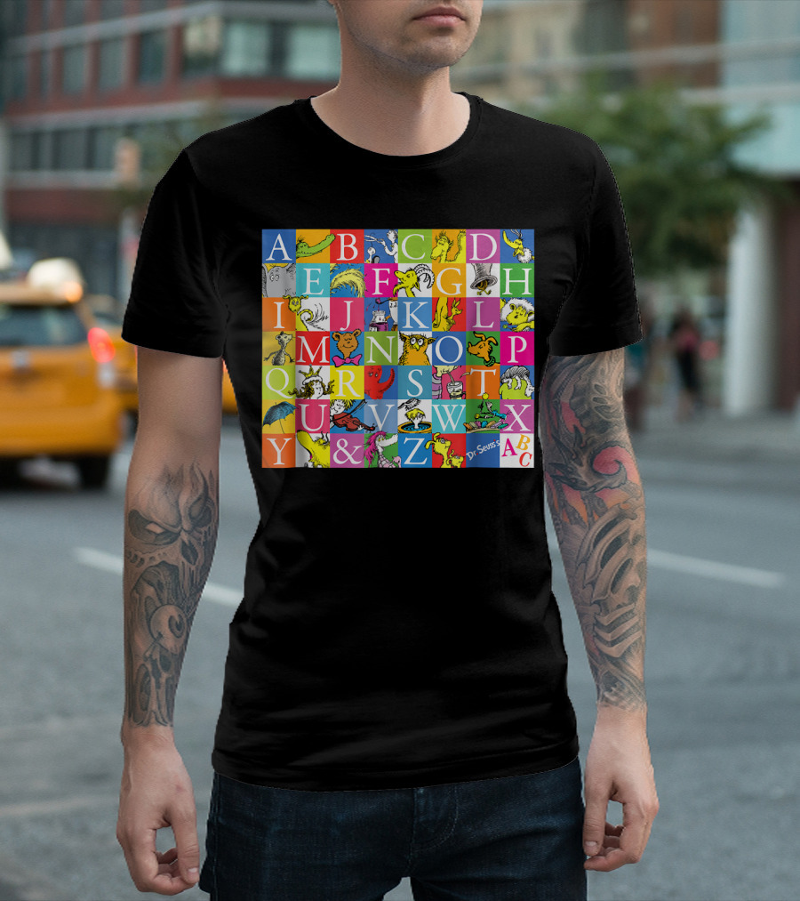 Dr. Seuss ABC Characters And Letters Grid With Colorful T-Shirt