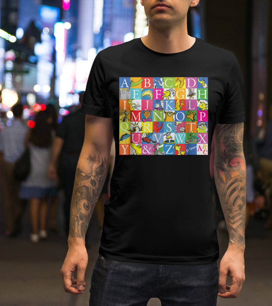 Dr. Seuss ABC Characters And Letters Grid With Colorful T-Shirt