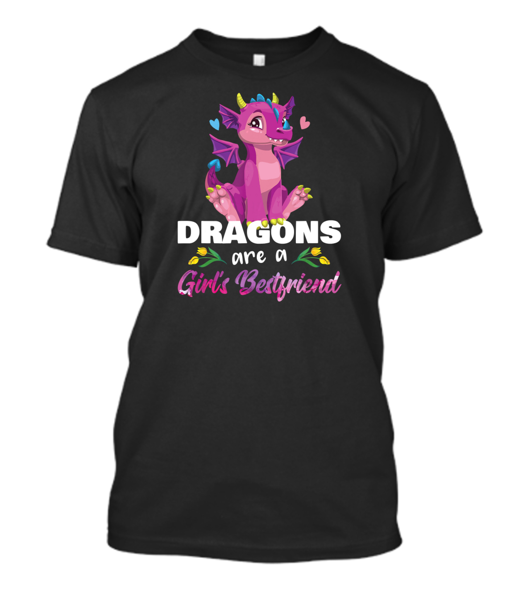 Dragons Are A Girl's Best Friend Cute Pink Dragon And Hearts T-Shirt
