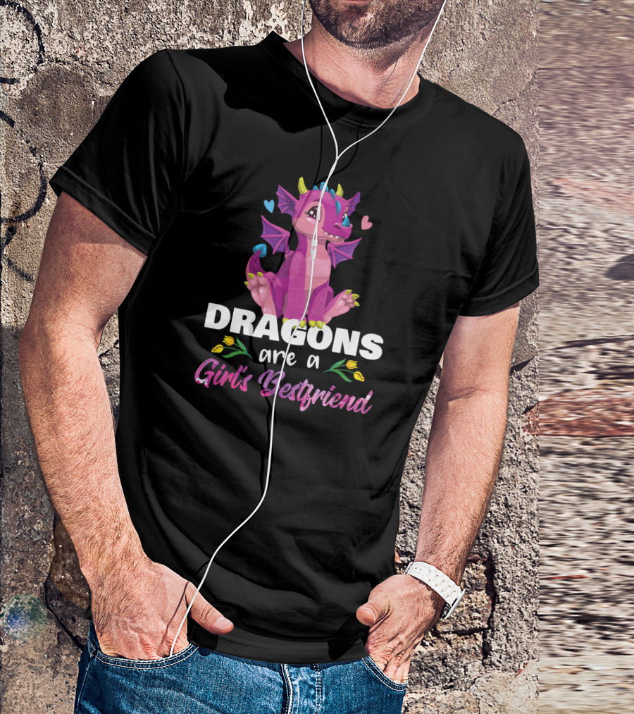 Dragons Are A Girl's Best Friend Cute Pink Dragon And Hearts T-Shirt