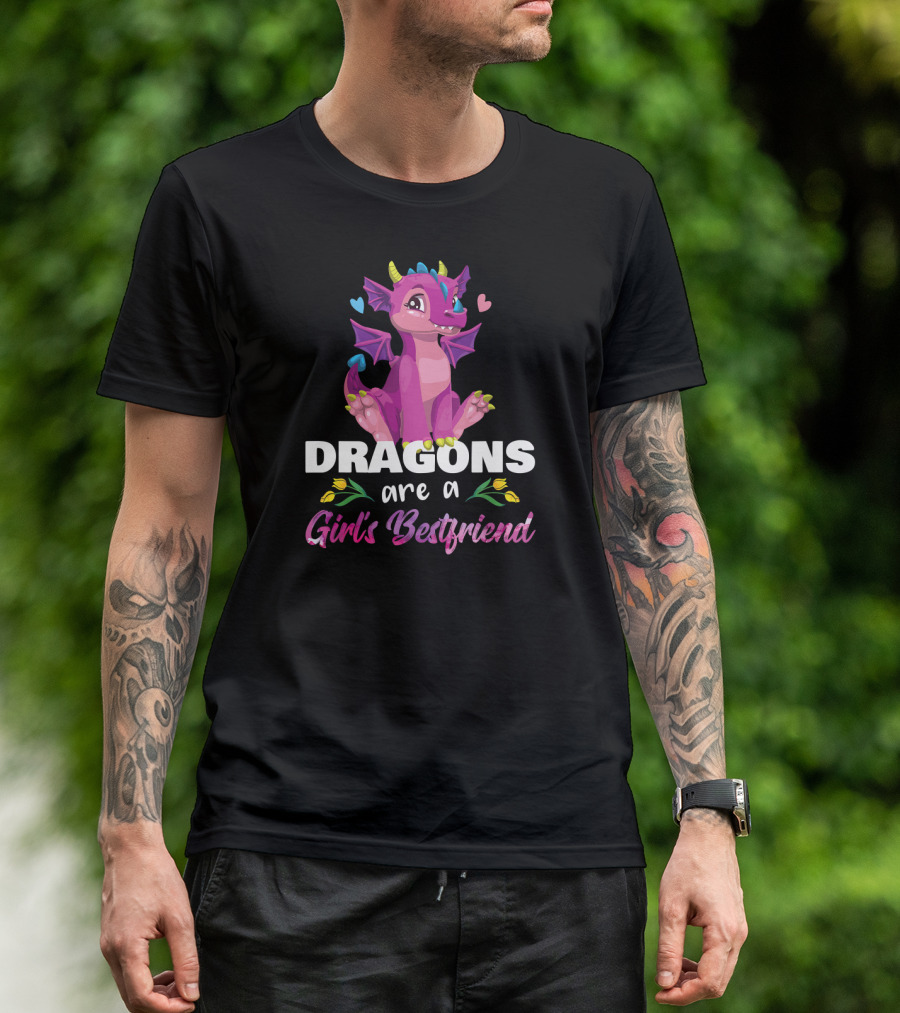 Dragons Are A Girl's Best Friend Cute Pink Dragon And Hearts T-Shirt