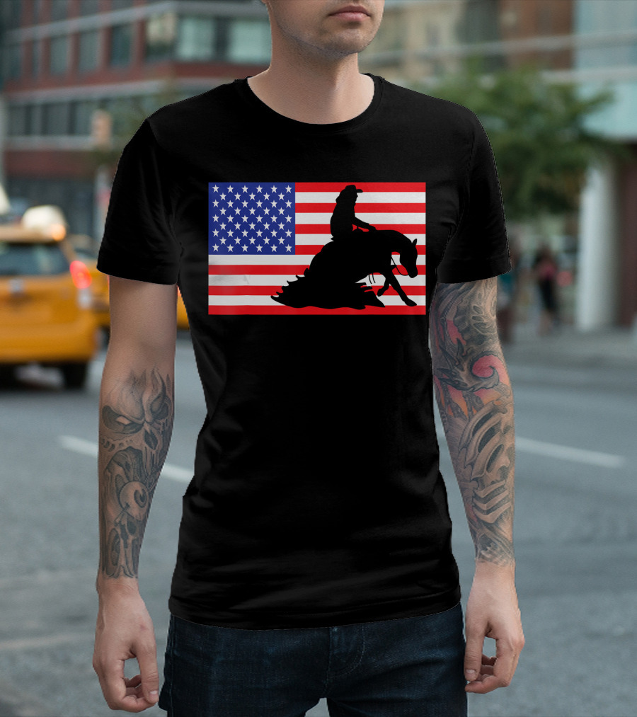 Reining Horse American Flag Horseback Riding USA T-Shirt
