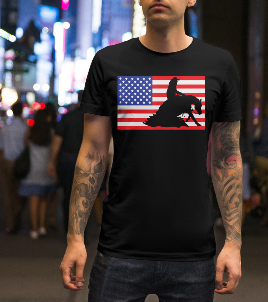 Reining Horse American Flag Horseback Riding USA T-Shirt