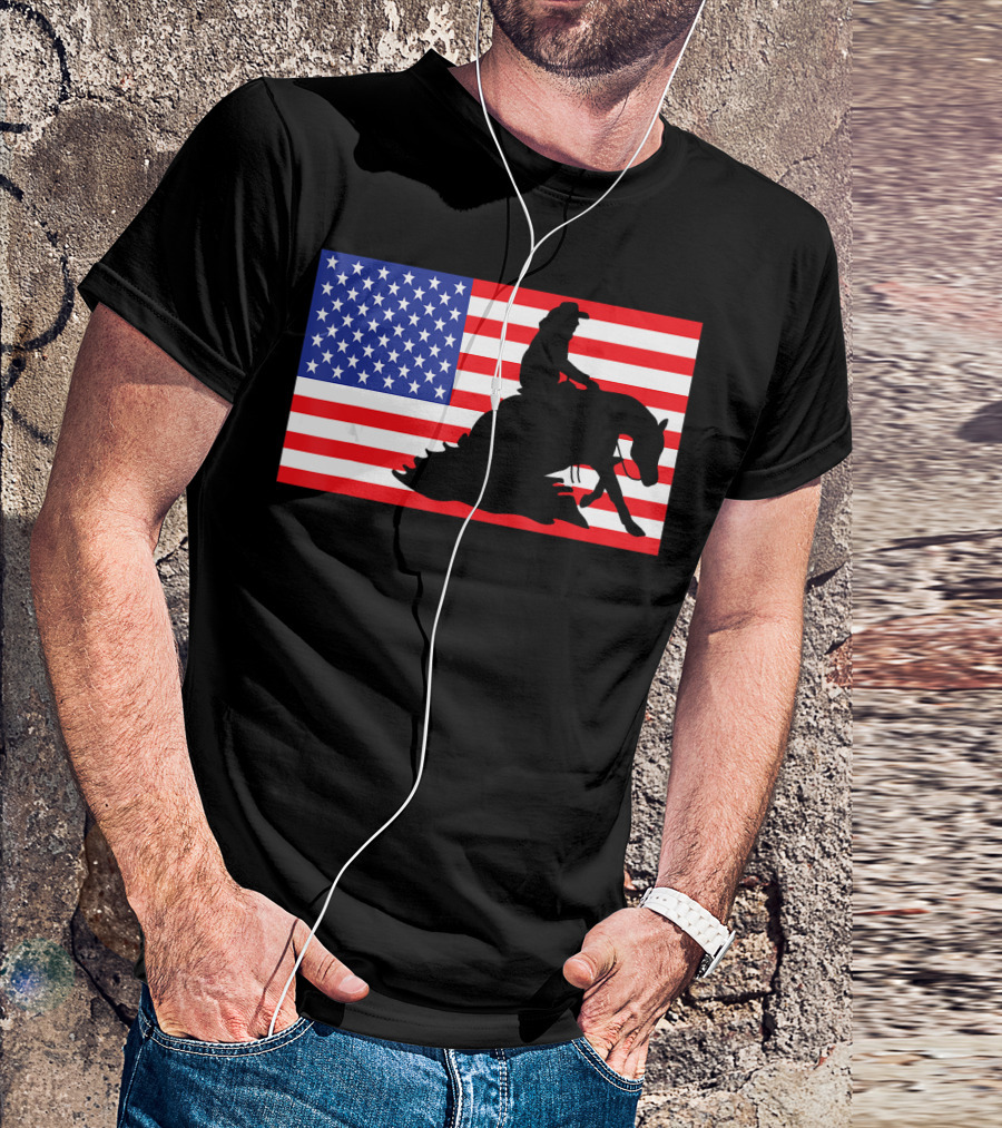 Reining Horse American Flag Horseback Riding USA T-Shirt