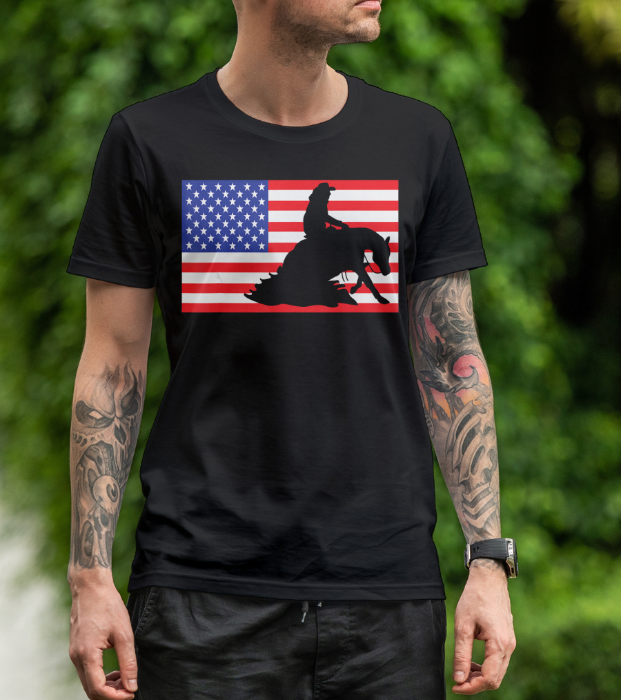 Reining Horse American Flag Horseback Riding USA T-Shirt