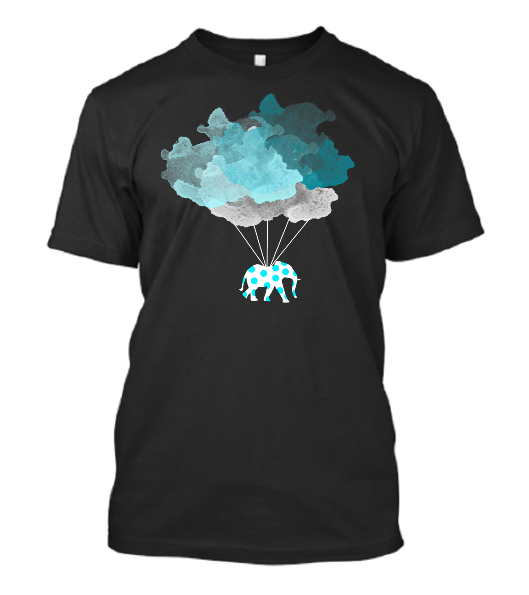 Teal Polka Dots Elephant Carried By Cloud Balloons T-Shirt