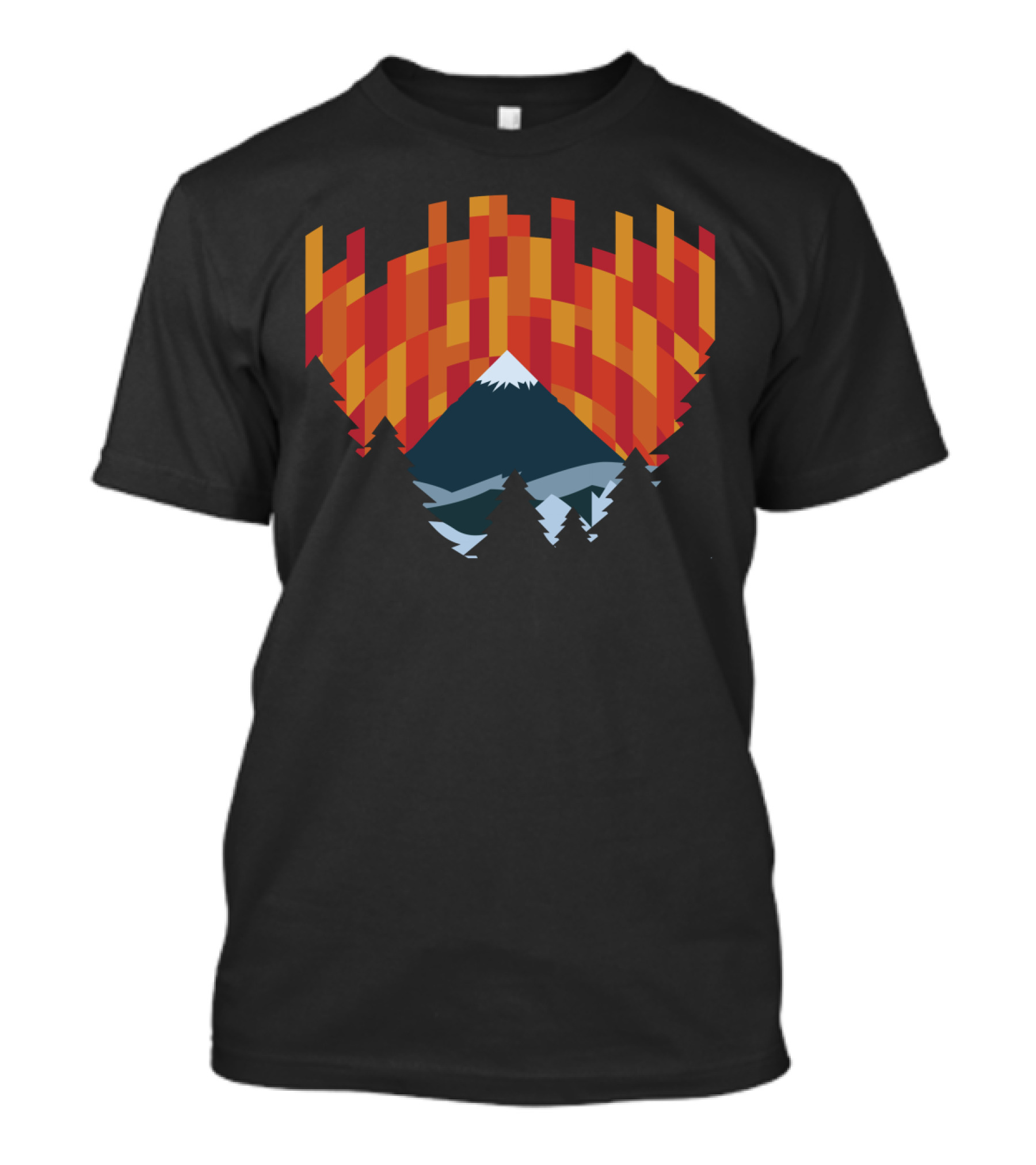 Mountain Silhouette Against Geometric Sunset Forest T-Shirt