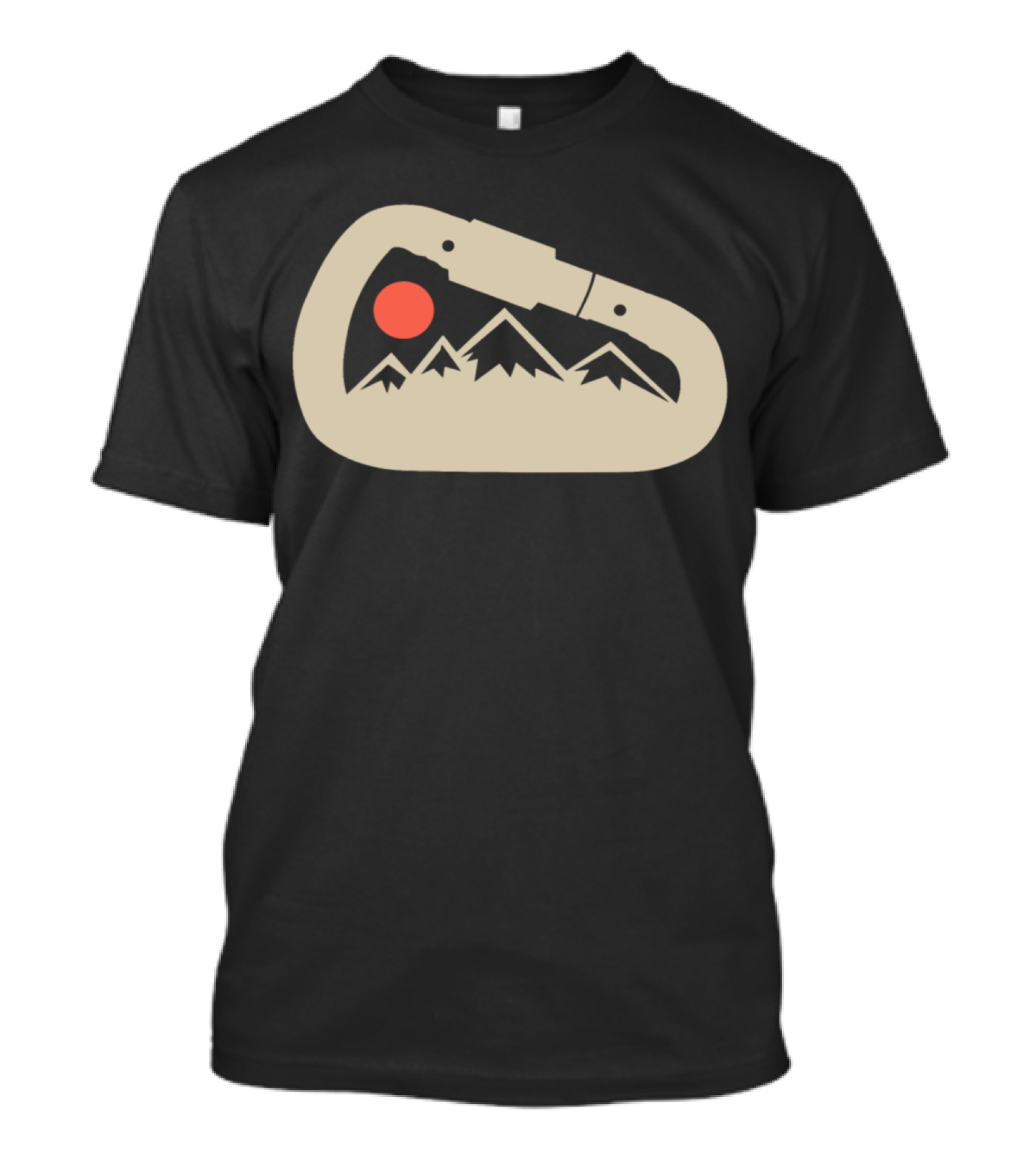 Carabiner With Mountain Peaks And Red Moon Nature Scene T-Shirt