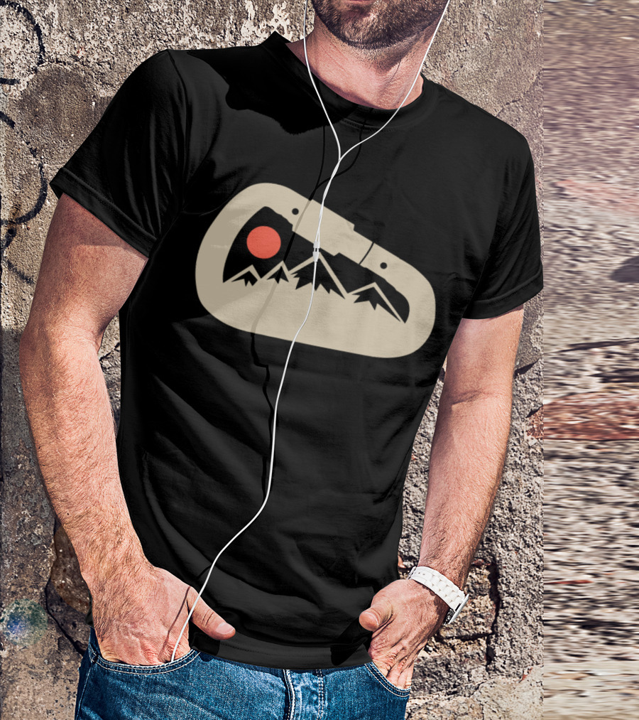 Carabiner With Mountain Peaks And Red Moon Nature Scene T-Shirt