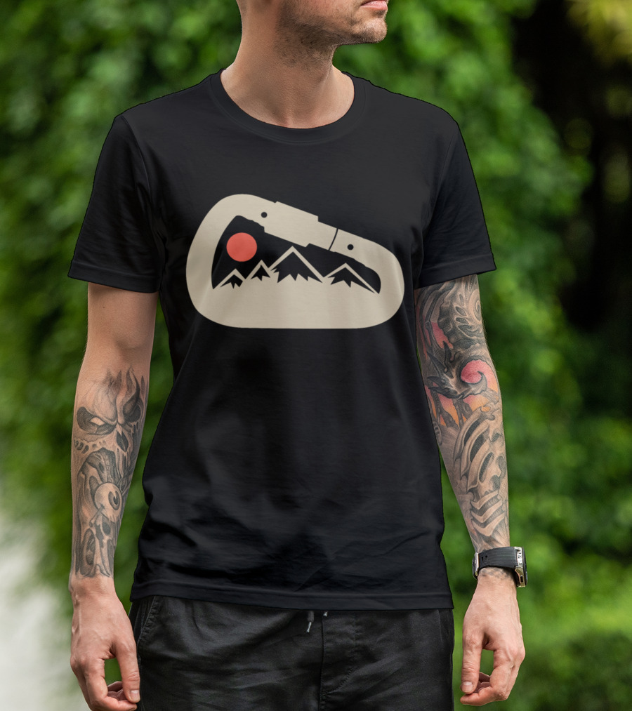 Carabiner With Mountain Peaks And Red Moon Nature Scene T-Shirt