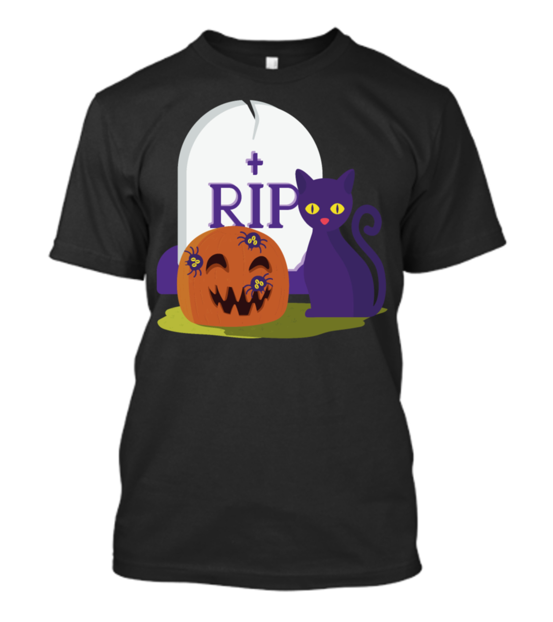 RIP Pumpkin With Spiders And Purple Cat T-Shirt