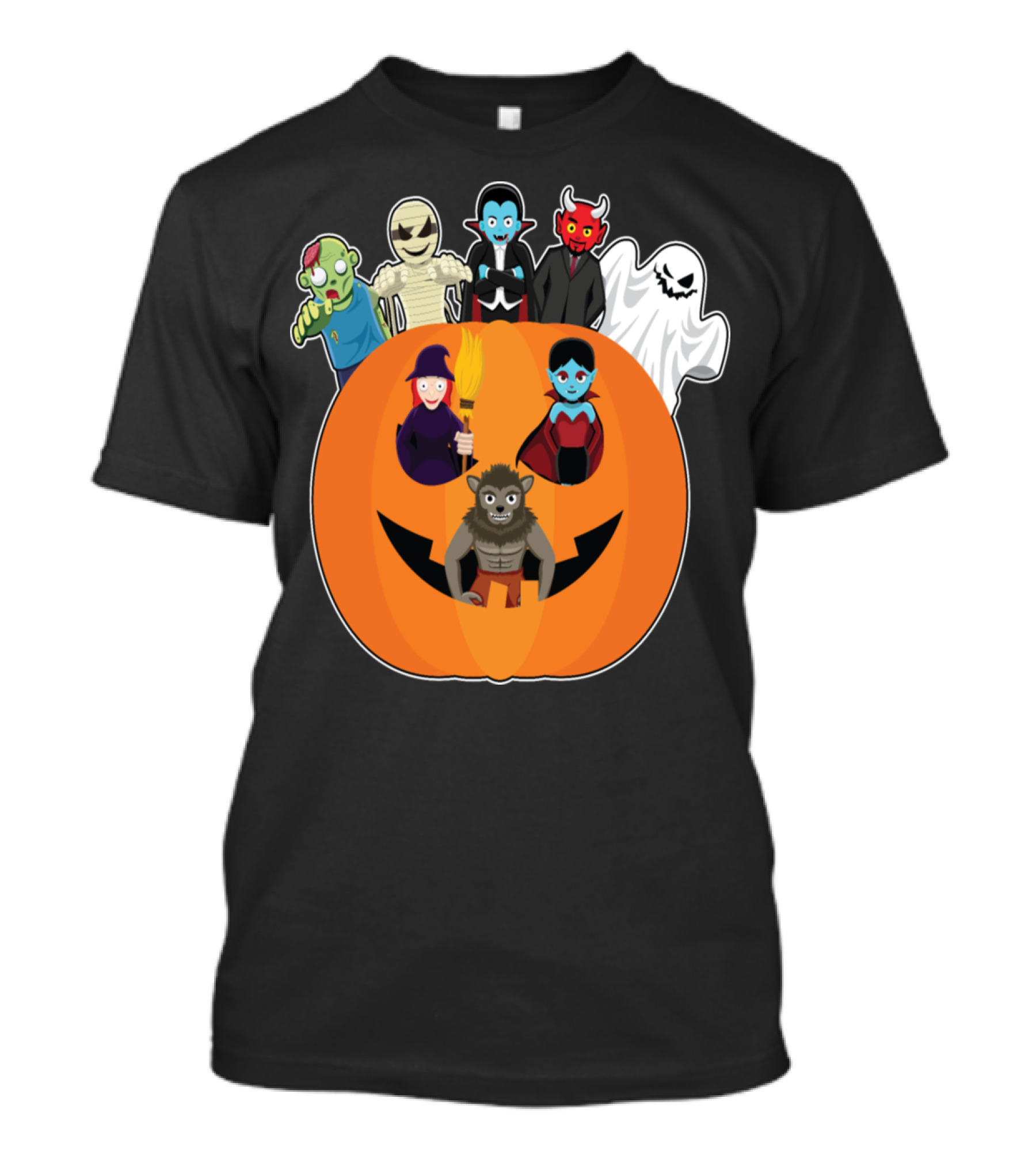 Halloween Monster Ensemble In Giant Pumpkin T-Shirt
