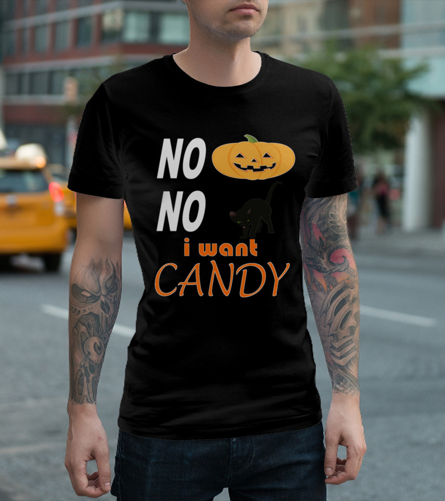 No No I Want Candy Pumpkin Cat T-Shirt