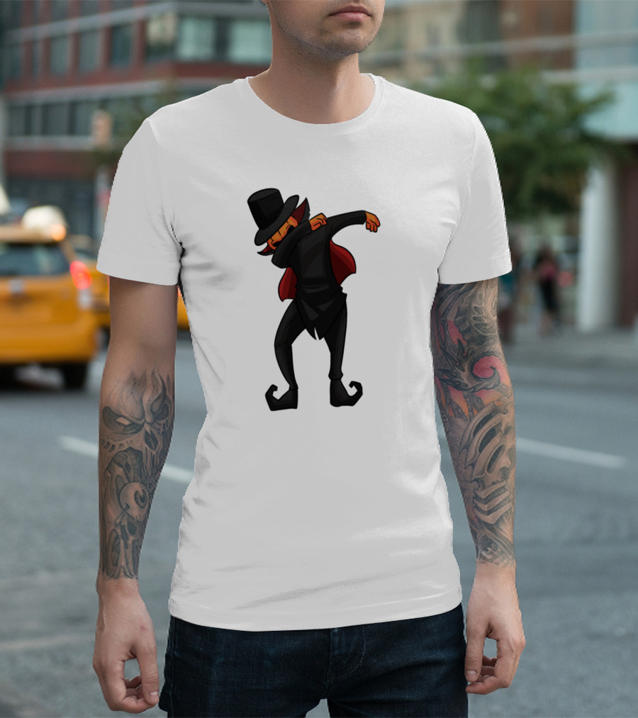Pumpkin Man Dab with Top Hat and Red Cape T-Shirt