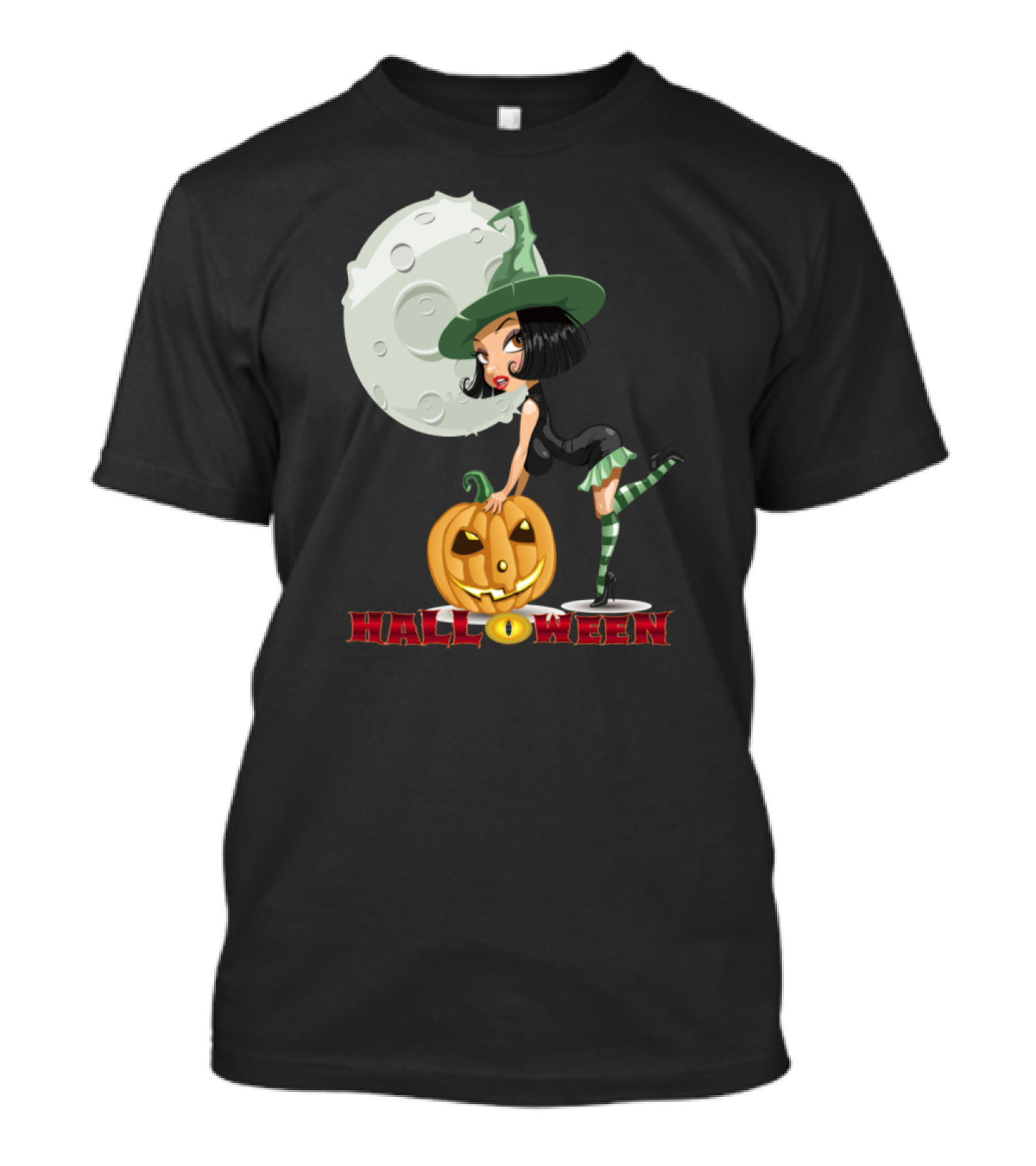 Halloween Witch With Pumpkin Moon T-Shirt
