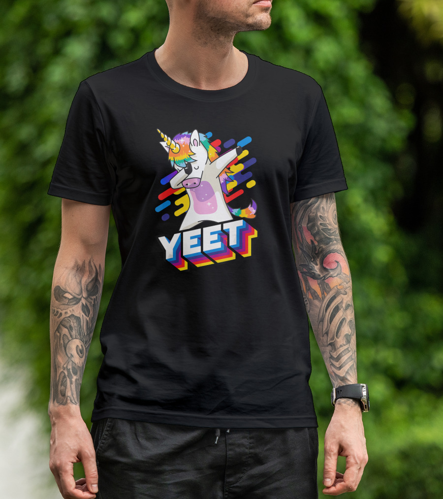 YEET Colorful Dabbing Dancing Unicorn T-Shirt