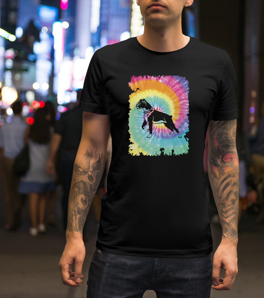 Colorful Tie Dye Boxer With Family Rainbow Spiral T-Shirt