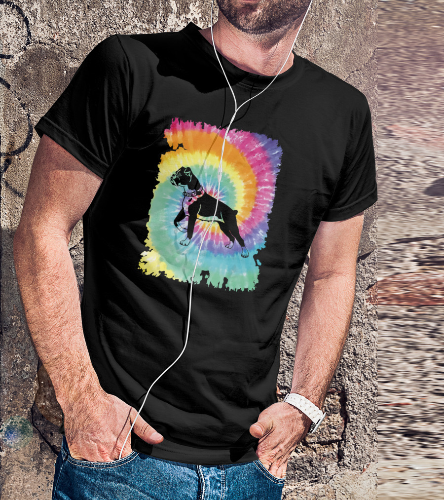 Colorful Tie Dye Boxer With Family Rainbow Spiral T-Shirt