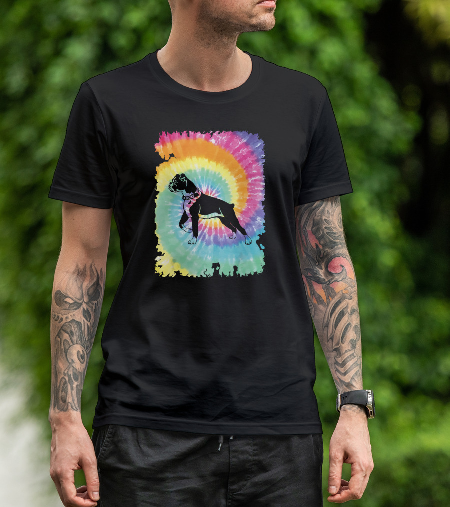 Colorful Tie Dye Boxer With Family Rainbow Spiral T-Shirt