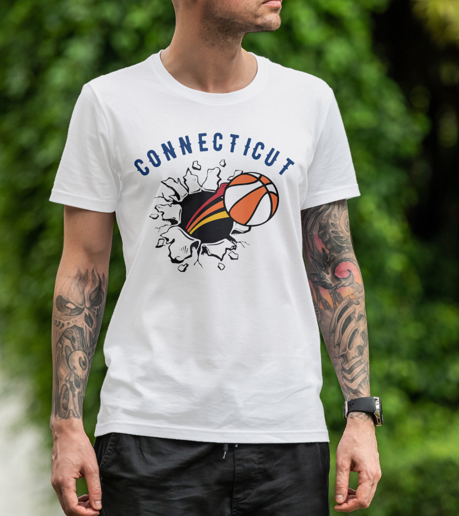 Connecticut Basketball Burst Design With Basketball T-Shirt