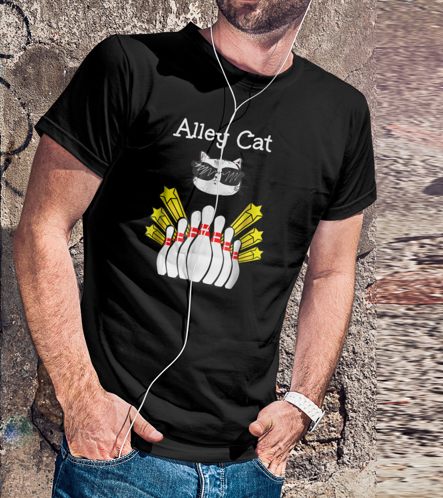 Alley Cat Cool Funny Bowling Stars And Pins T-Shirt
