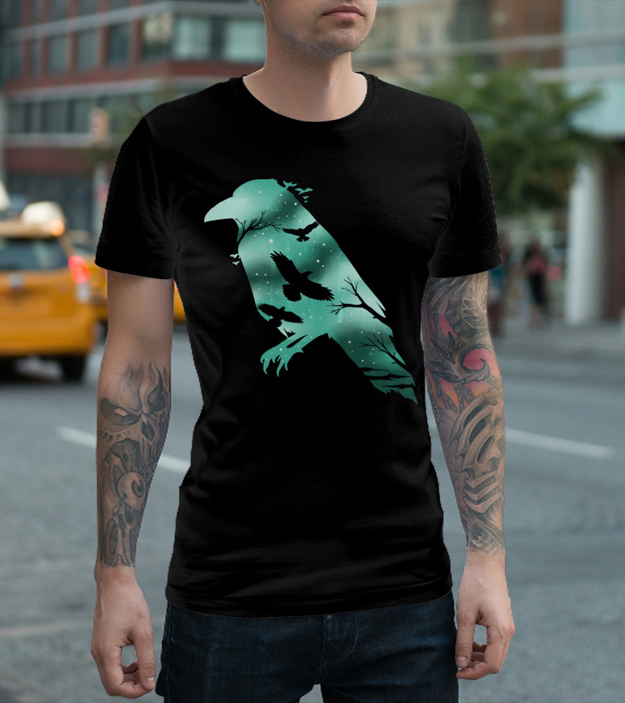 Cool Crow Bird Silhouette Night Sky Scene T-Shirt