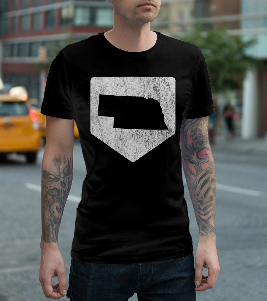 Cool Nebraska Baseball Home Plate State Outline T-Shirt
