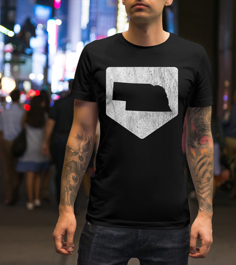 Cool Nebraska Baseball Home Plate State Outline T-Shirt