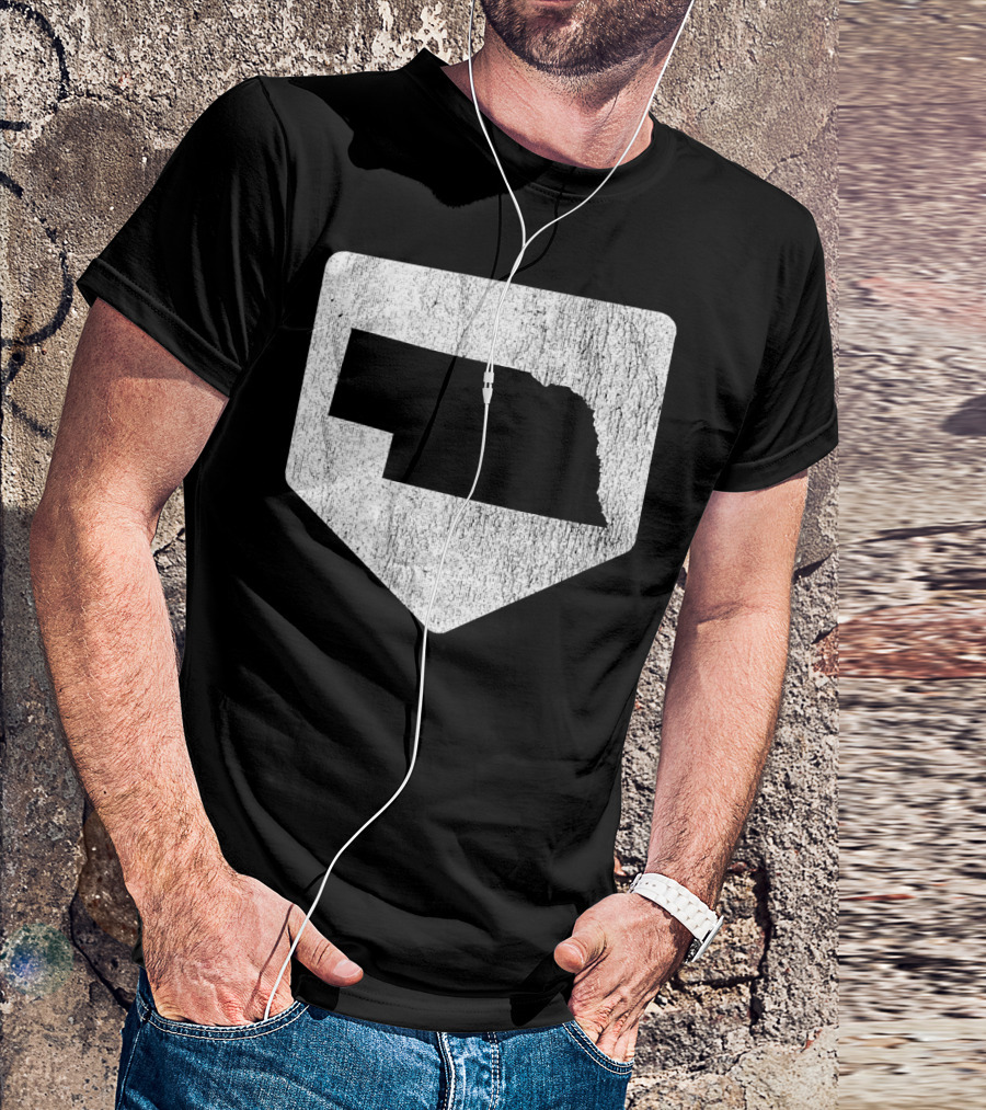 Cool Nebraska Baseball Home Plate State Outline T-Shirt