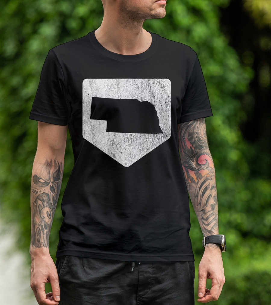 Cool Nebraska Baseball Home Plate State Outline T-Shirt