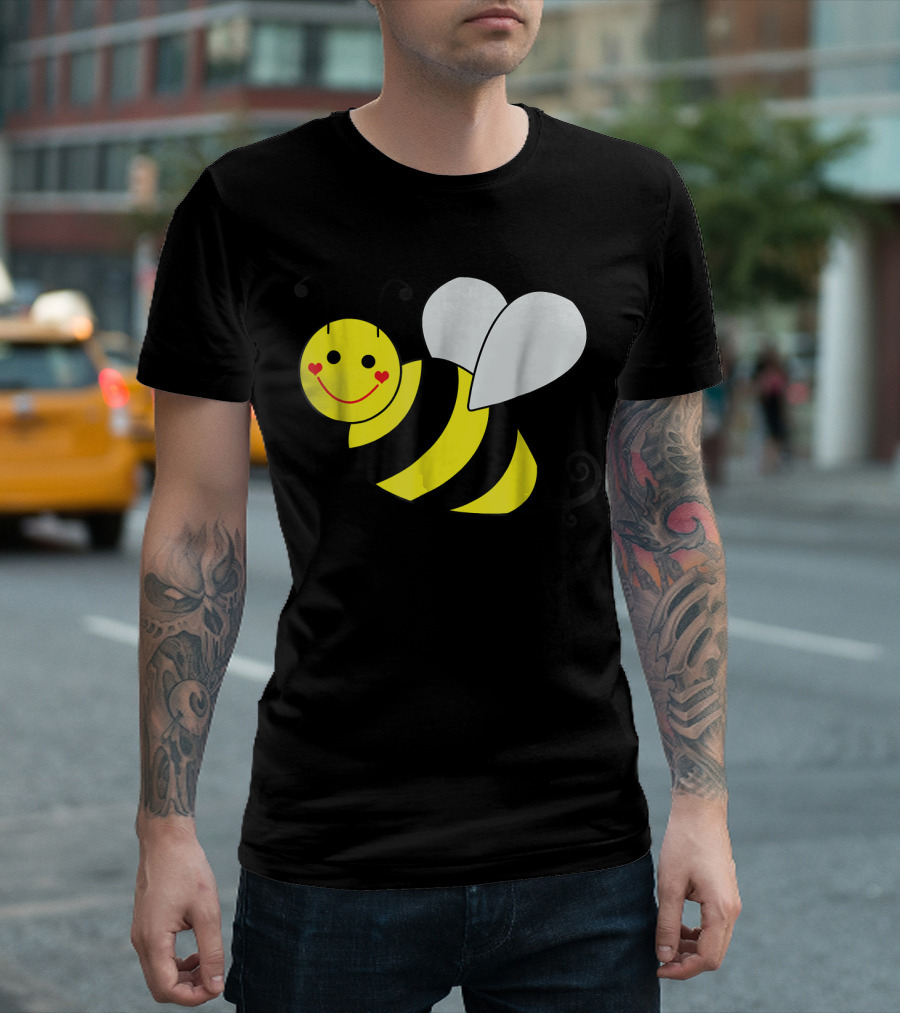 Happy Smiling Cute Bumble Bee with Heart Cheeks T-Shirt