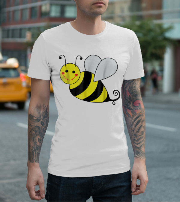 Happy Smiling Cute Bumble Bee With Heart Cheeks T-Shirt