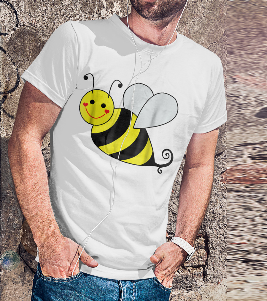 Happy Smiling Cute Bumble Bee With Heart Cheeks T-Shirt