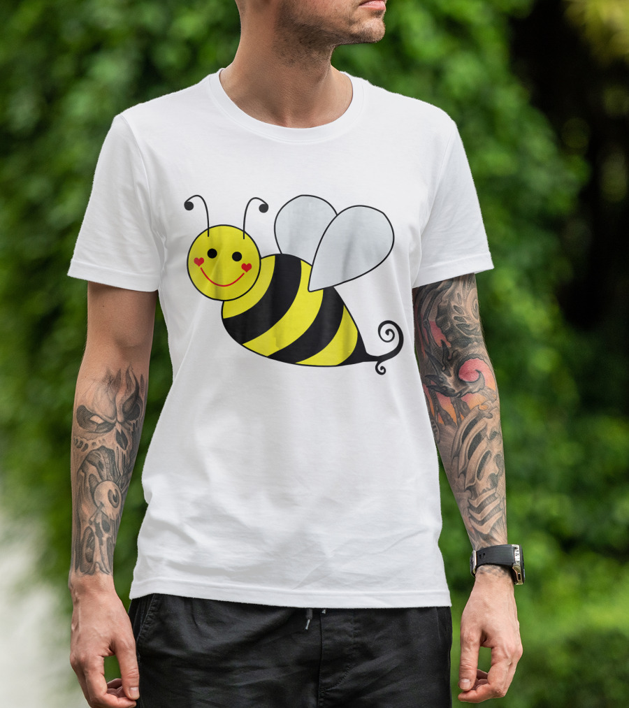 Happy Smiling Cute Bumble Bee With Heart Cheeks T-Shirt