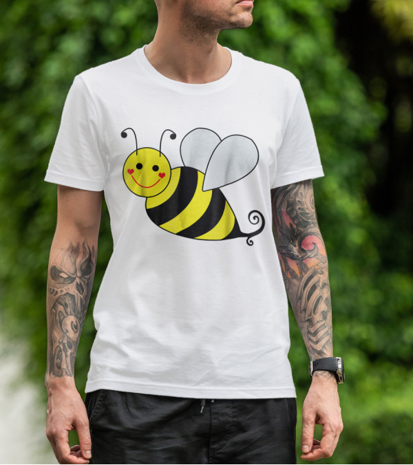 Happy Smiling Cute Bumble Bee With Heart Cheeks T-Shirt