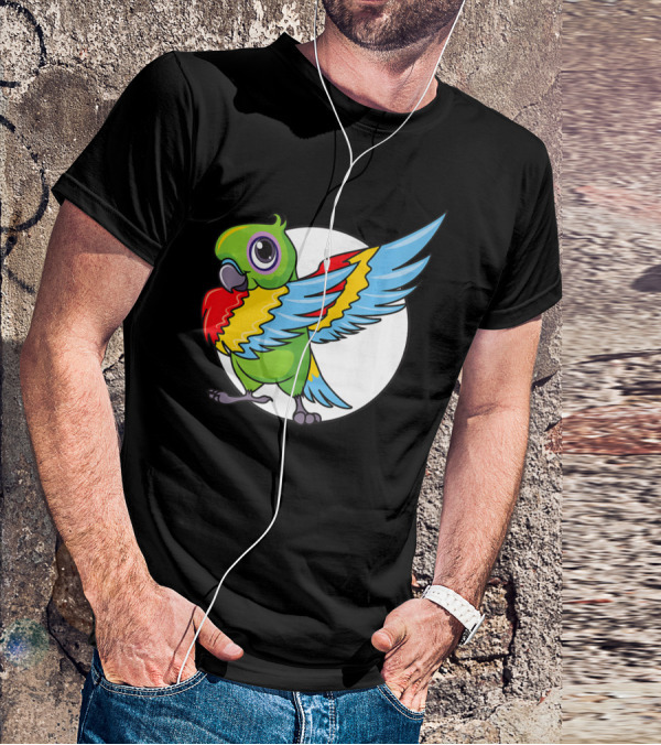 Cute Dabbing Great Green Macaw Parrot Colorful Wings T-Shirt