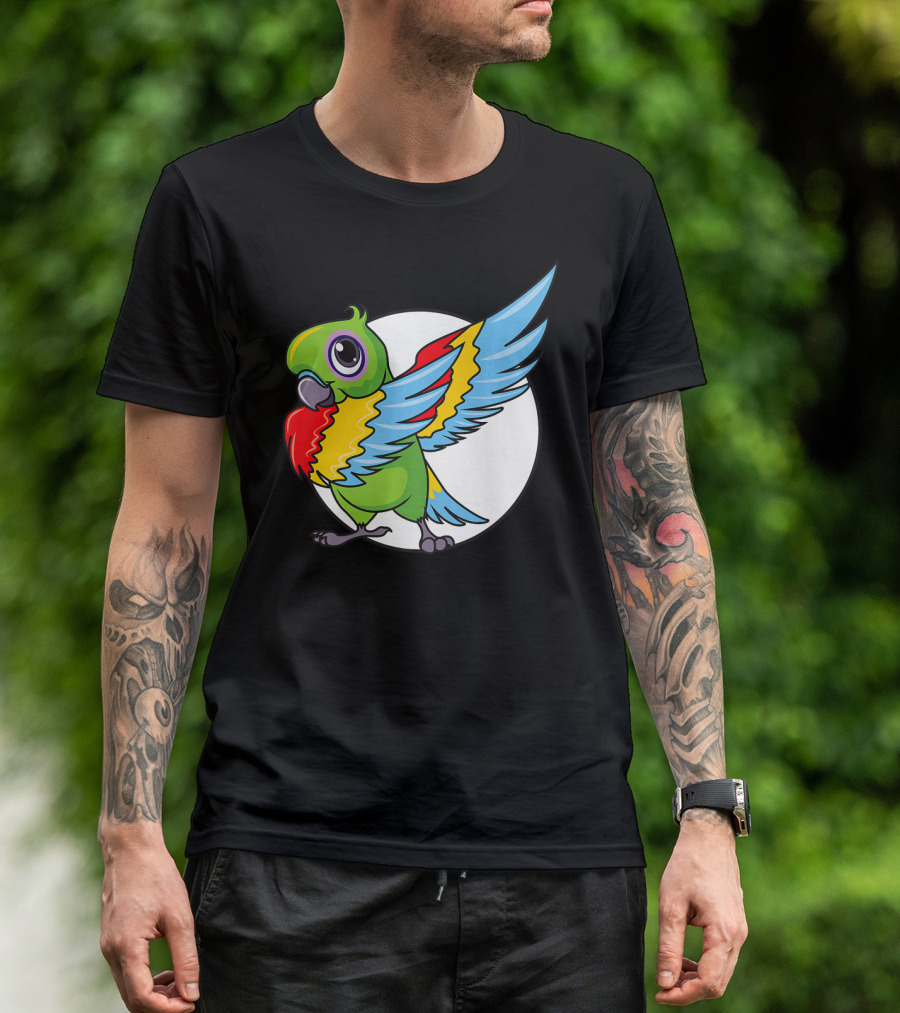 Cute Dabbing Great Green Macaw Parrot Colorful Wings T-Shirt