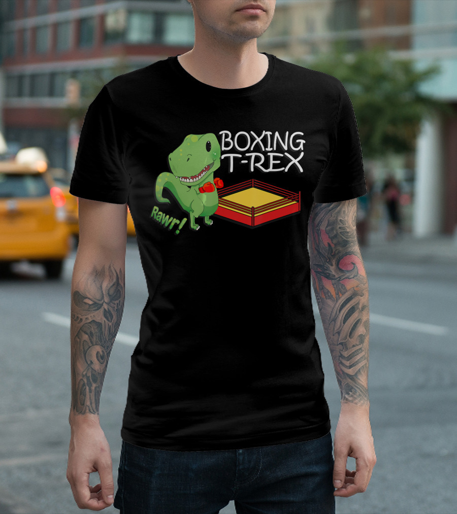 Boxing T-Rex Rawr Dinosaur With Gloves In Ring T-Shirt