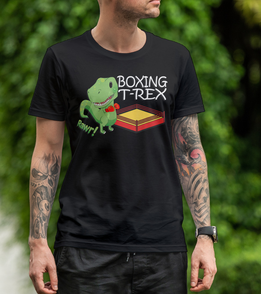 Boxing T-Rex Rawr Dinosaur With Gloves In Ring T-Shirt