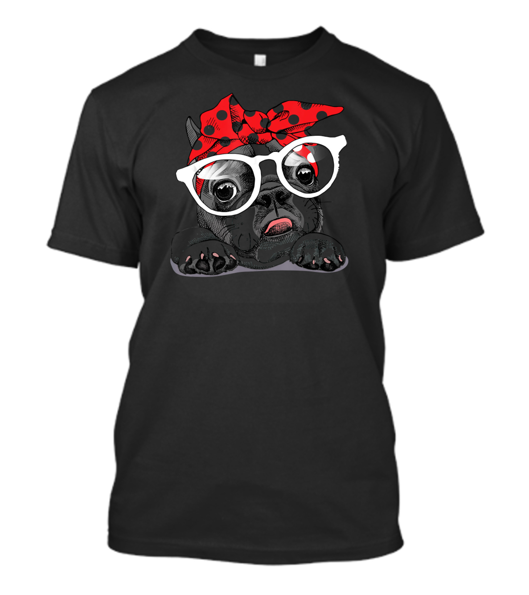 Adorable French Bulldog With Red Polka Dot Headband And Big Glasses T-Shirt